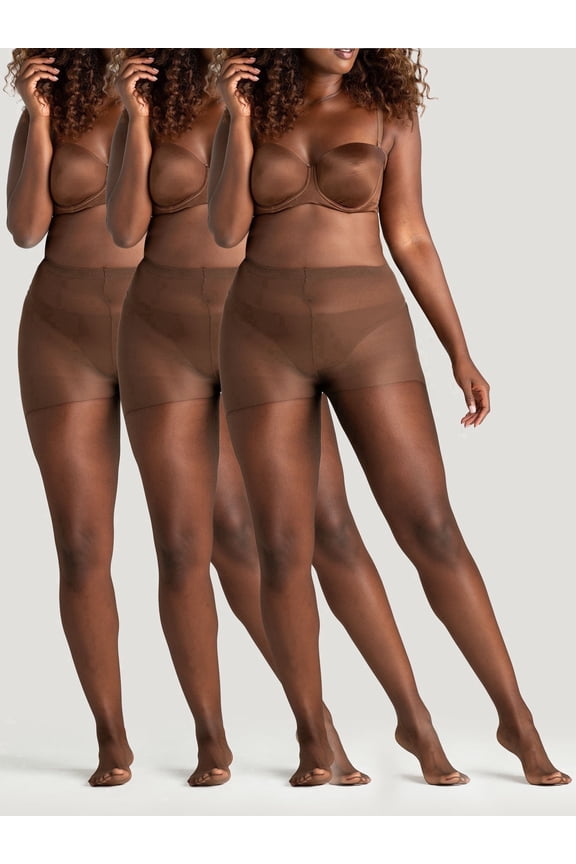 On the Go Women's Ultra Sheer Pantyhose (3 Pair Pack, Jet Brown, Size L - Previously Q)