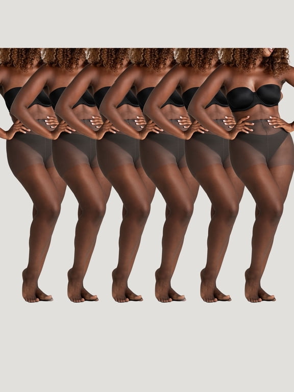 Women's Ultra Sheer Control Top Pantyhose (6 Pair Pack, Off Black, Size XL - Prev. XL-Q)