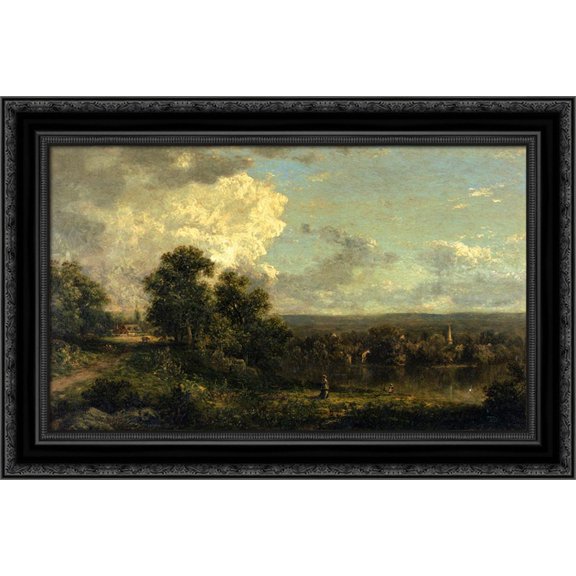 On the Housatonic River, Connecticut 24x18 Black Ornate Wood Framed Canvas Art by Robinson, Theodore
