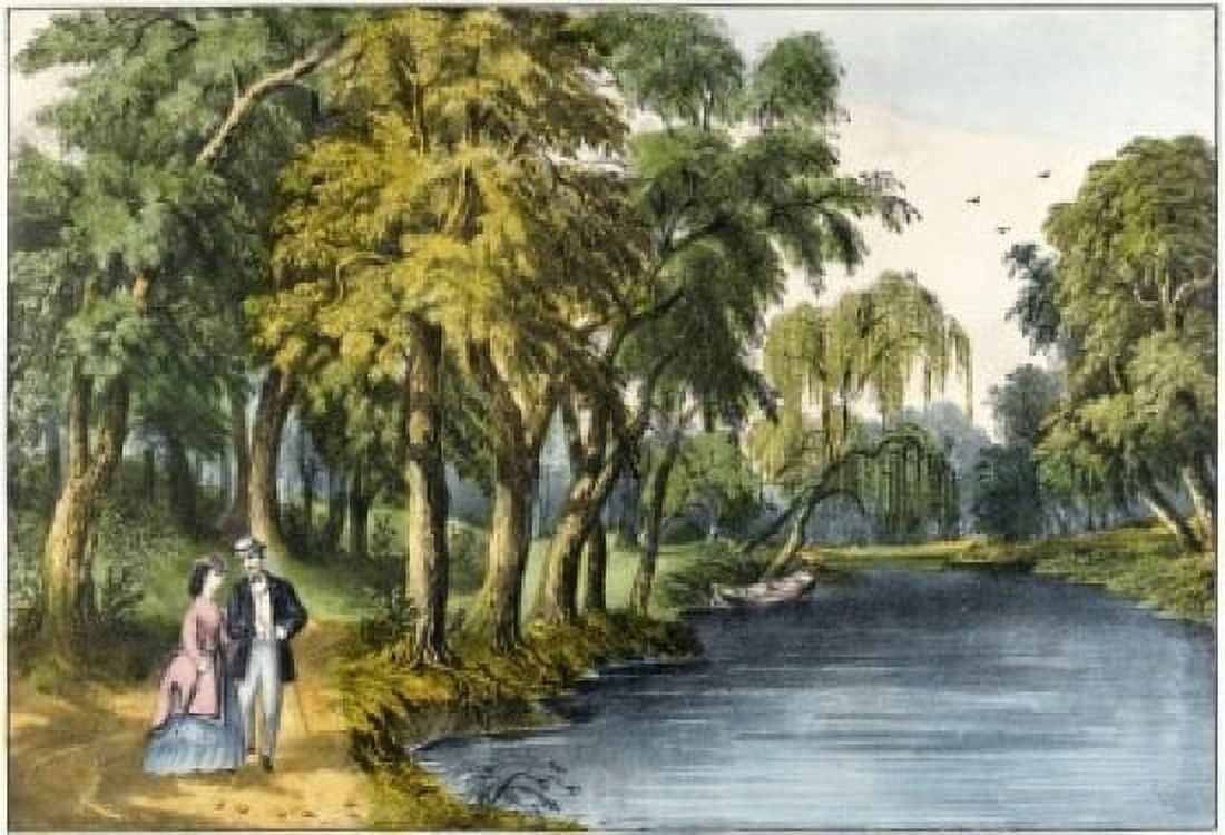 On the Owago Currier & Ives (1834-1907 American) Lithograph Canvas Art - Currier & Ives (24 x 36)