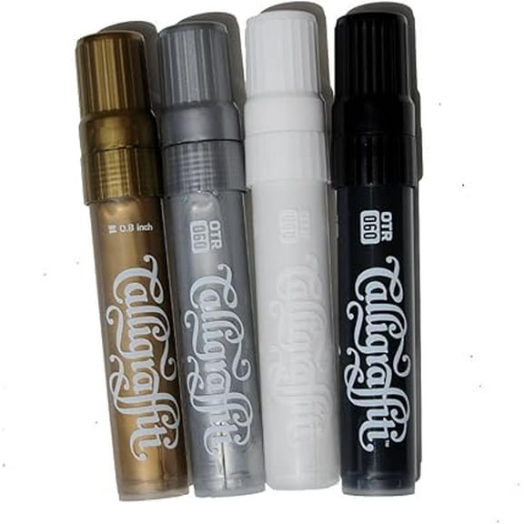 On the Run .060 Calligraffiti Permanent Paint Professional Calligraphy Art Font Marker Set of 4 Colors including Metallic Gold and Silver