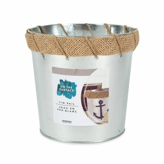 On the Surface Large Tin Pail, Decorative Galvanized Tin Bucket with Rope Handles