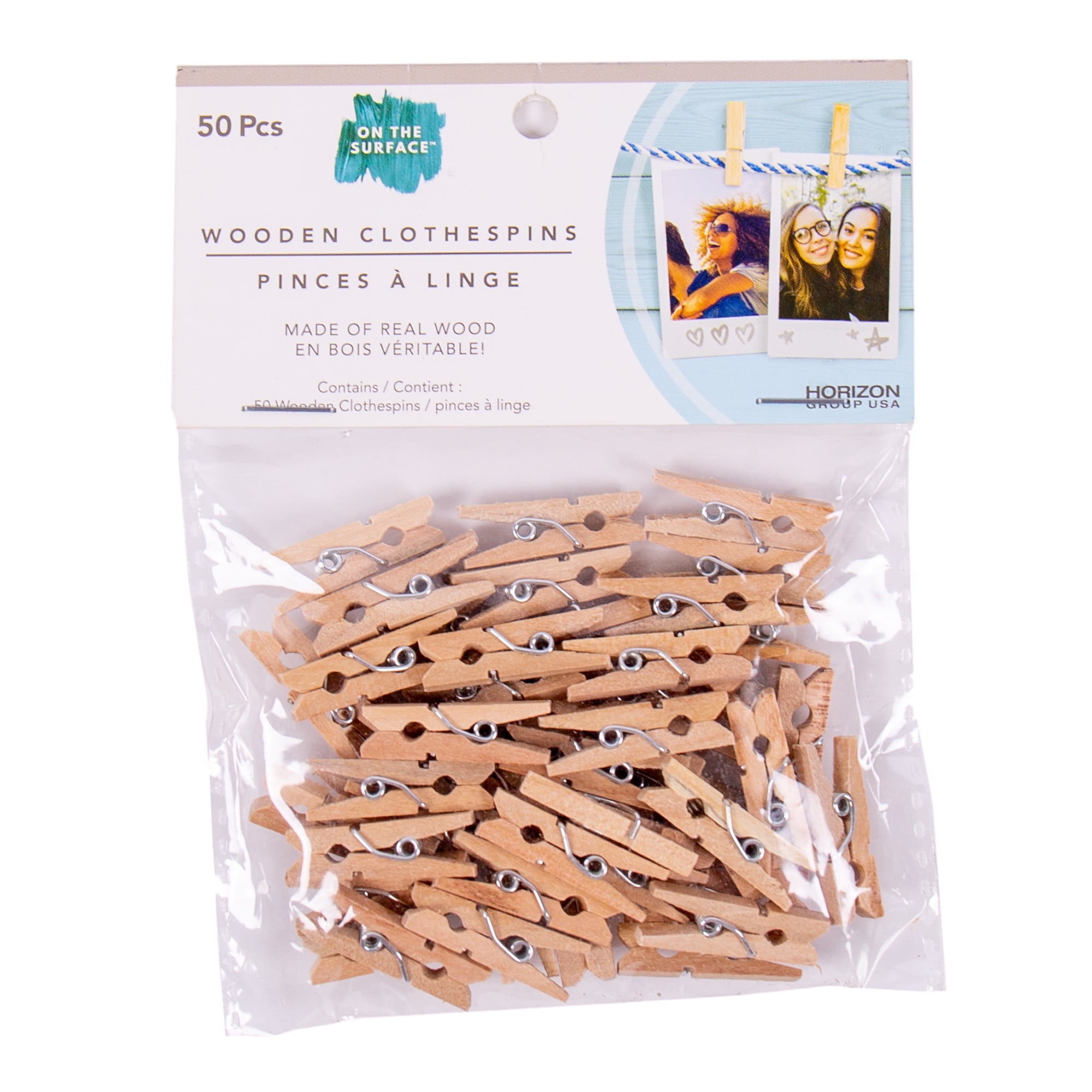 On the Surface Mini Wooden Brown Clothespins, 50 Ct.
