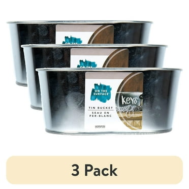 (3 pack) On the Surface Oval Tin Silver Bucket, Small Galvanized Oval Metal Pail