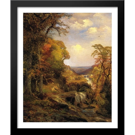 On the Wissahickon near Chestnut Hill 28x34 Large Black Wood Framed Print Art by Thomas Moran