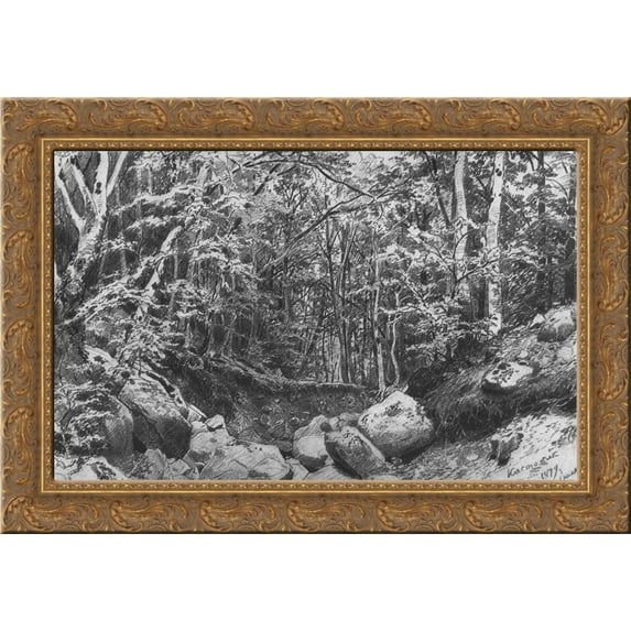 On the mountain Castel near Alushta 24x18 Gold Ornate Wood Framed Canvas Art by Ivan Shishkin