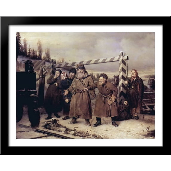 On the railroad 36x28 Large Black Wood Framed Print Art by Vasily Perov