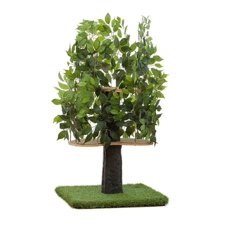 On2 Pets 4ft Interchangeable Leaves Cat Activity Tree, Indoor Cat Tower, Comfy Cat Condo with Scratching Pads, Square Base (Evergreen)