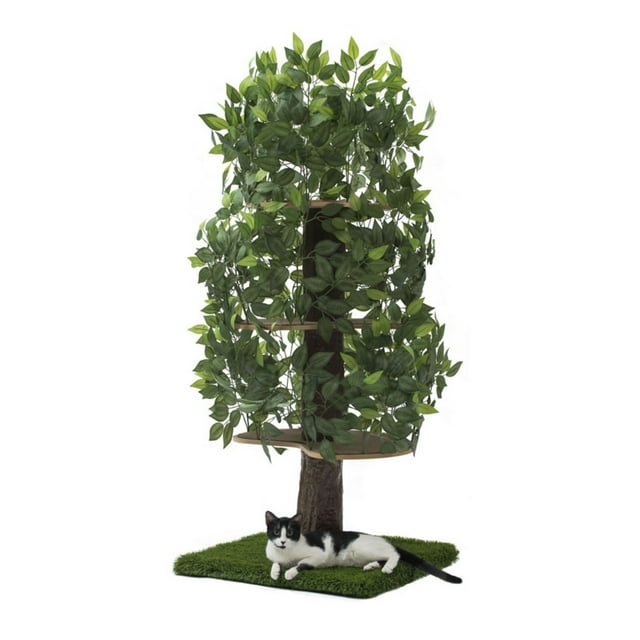 On2Pets Cat Tree with Leaves, Cat House & Cat Activity Tree, Multi