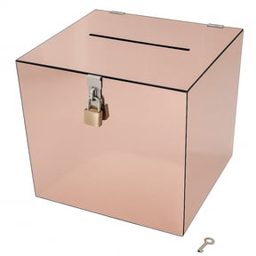 OnDisplay 10" Luxe Acrylic White Wedding Card Box w/Lid - Lucite Gift/Money Box (Rose Gold Mirror)