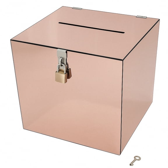 OnDisplay 10" Luxe Acrylic White Wedding Card Box w/Lid - Lucite Gift/Money Box (Rose Gold Mirror)