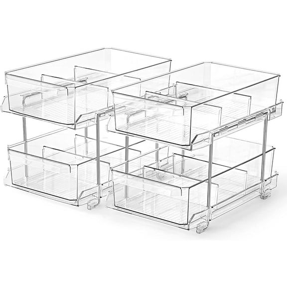 OnDisplay 2-Tier Deluxe Tiered Acrylic Cosmetic/Bath/Pantry/Fridge Drawer Organizer w/Dividers (Set of 2)