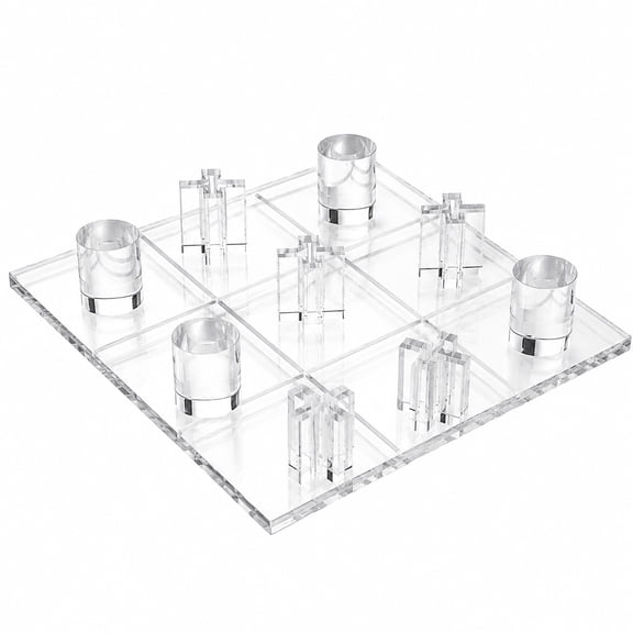 (Clear)OnDisplay 3D Luxury Acrylic Tic Tac Toe Game – Clear Acrylic Board with Gold Pieces for Modern Coffee Table Décor (Clear)