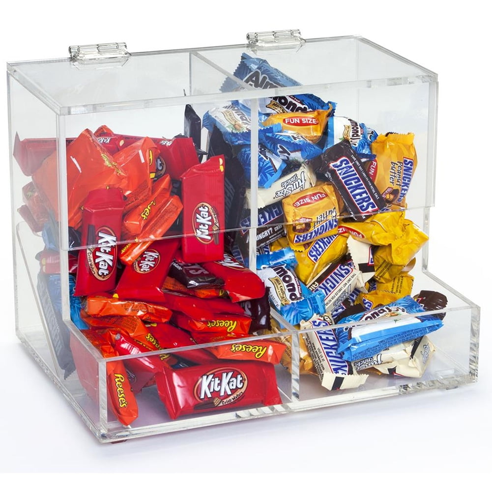 OnDisplay Acrylic 2 Compartment Retail Store Candy Dispenser - Flip Top Storage Bin