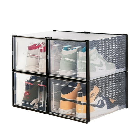 OnDisplay Clik Stackable Interlocking Shoe Box System (Large Clear/Black, Set of 4)