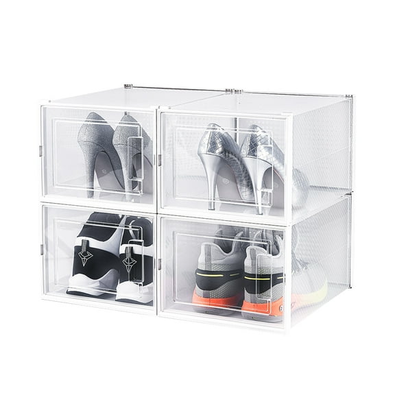 OnDisplay Clik Stackable Interlocking Shoe Box System (Large Clear/White, Set of 4)