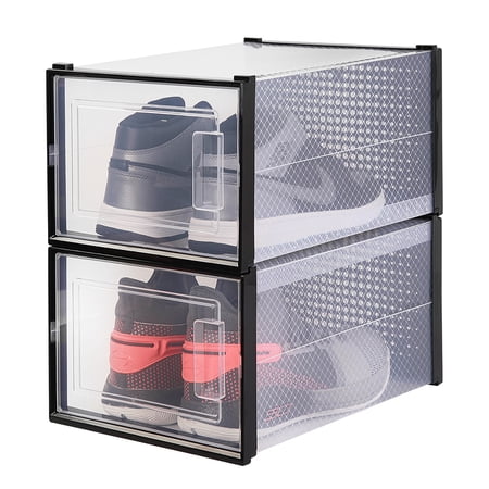 OnDisplay Clik Stackable Interlocking Shoe Box System (Medium Clear/Black, Set of 2)