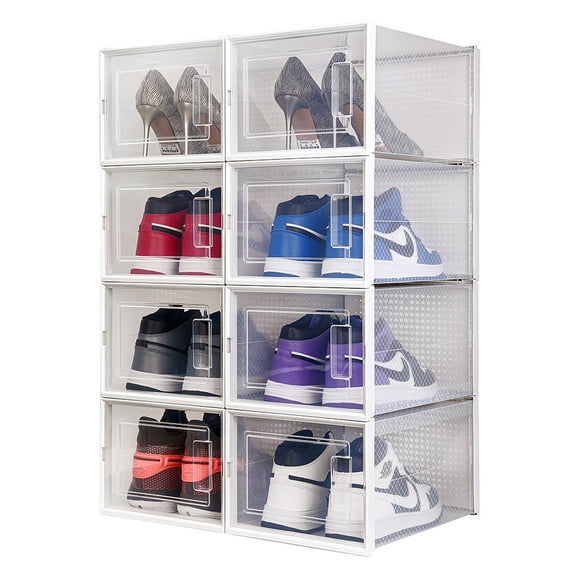 OnDisplay Clik Stackable Interlocking Shoe Box System (Medium Clear/White, Set of 8)
