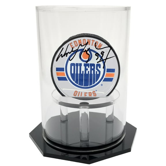 OnDisplay Deluxe UV-Protected Hockey Puck Display Case - Round Black Base