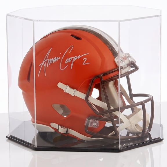 OnDisplay Deluxe UV Acrylic Football Helmet Display Case - Octagonal Clear Memorabilia Box with High Gloss Black Base