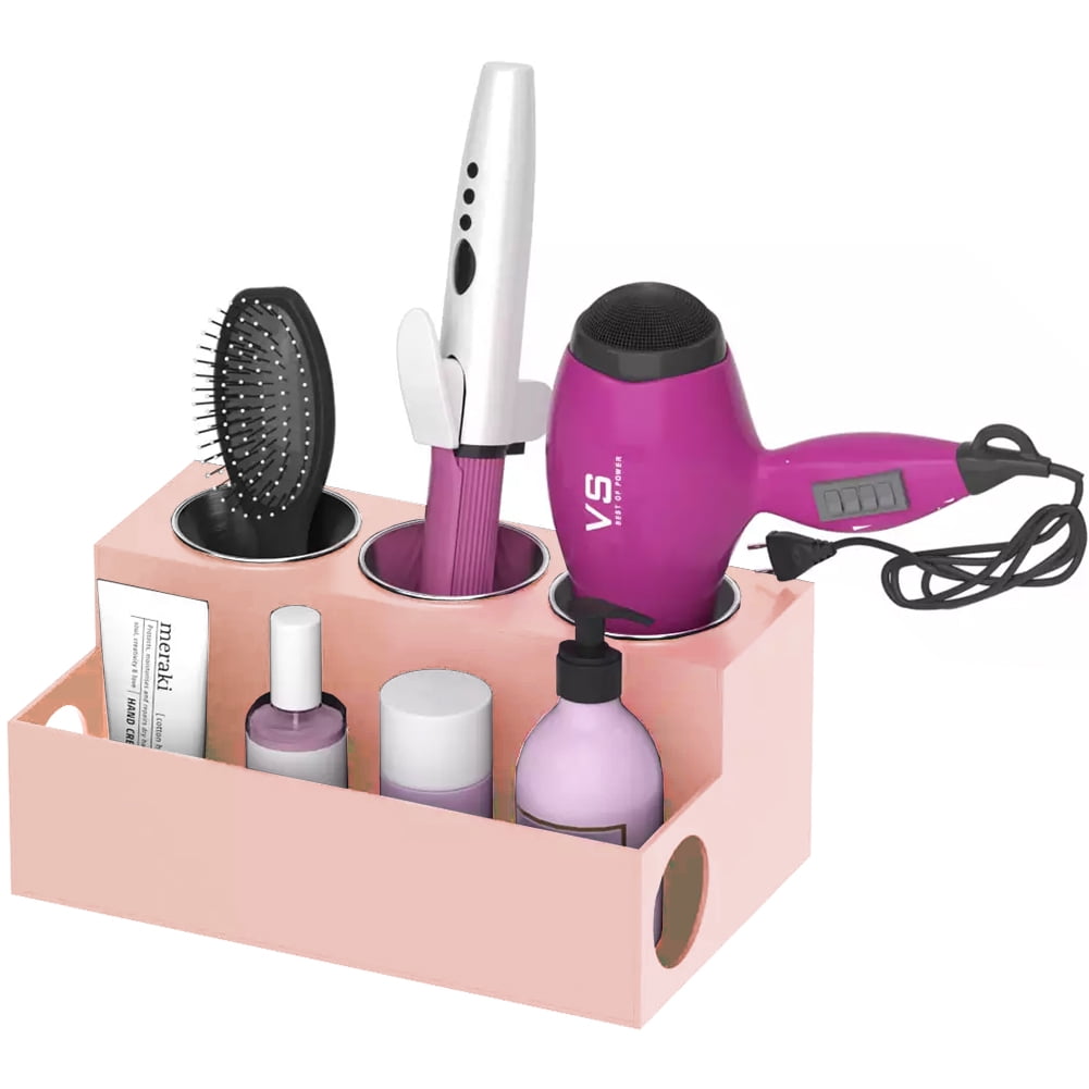 OnDisplay Fallon Deluxe Acrylic Hair Tool and Accessory Organization Station - Holds Hair Dryer, Curling Iron, Hair Straightener (Pink)