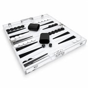 OnDisplay Luxury Acrylic Backgammon Set   Modern Clear Lucite Coffee Table Board Game with Dice & Checkers Black/White