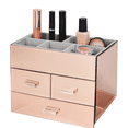 thumbnail image 1 of OnDisplay Miro 3 Drawer Mirrored Glass Makeup & Jewelry Organizer – Tiered Vanity Storage Box with Drawers and Velvet Lined Compartments (Rose Gold), 1 of 5