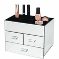 thumbnail image 1 of OnDisplay Miro 3 Drawer Mirrored Glass Makeup & Jewelry Organizer – Tiered Vanity Storage Box with Drawers and Velvet Lined Compartments (Silver), 1 of 7