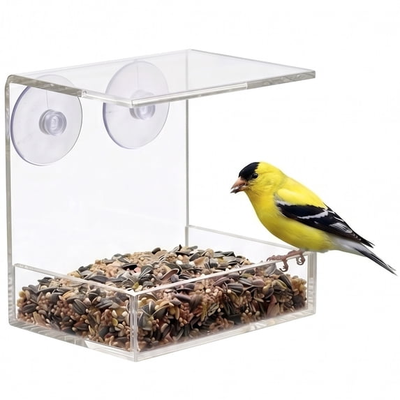 OnDisplay Window Bird Feeder with Strong Suction Cups – Clear Acrylic Outdoor Window Bird Feeder for Wild Birds