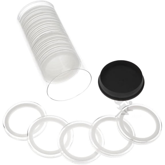 OnFireGuy 20 38mm Ring 1oz Silver Dollar, Maple Leaf, Silver Britannia Coin Holders & Capsule Storage Tube (Black Lid & White Ring Holders)