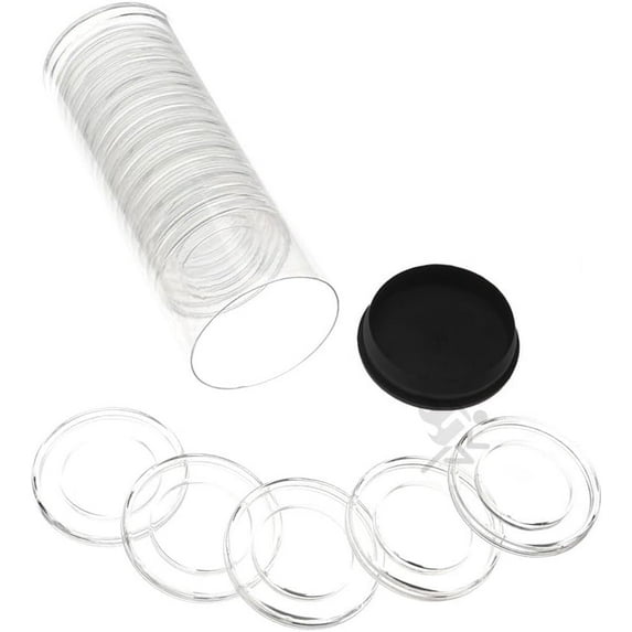 OnFireGuy 20 Capsule Holders H27 Direct Fit & Coin Storage Tube, Coin Capsule Holders for 1/2oz Gold Eagles (Black Plug Lid)