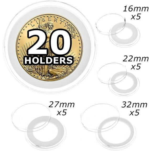 OnFireGuy American Gold Eagle Coin Holder Variety Pack (White Ring, 5 Holders in Each Size)