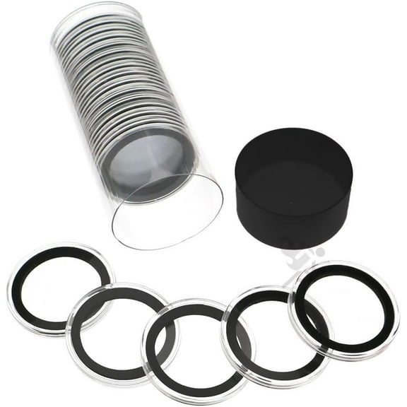 OnFireGuy Black Cap Storage Tube & 20-Pack 39mm Black Ring Coin Holders for 1oz Silver and Copper Rounds