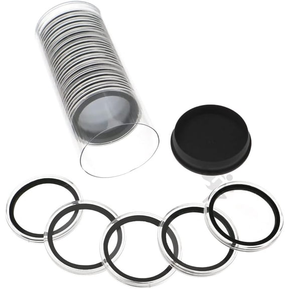 OnFireGuy Black Plug Tube & 20 40mm Black Ring 1oz Silver Eagle, Kookaburra, Kangaroo Coin Holders