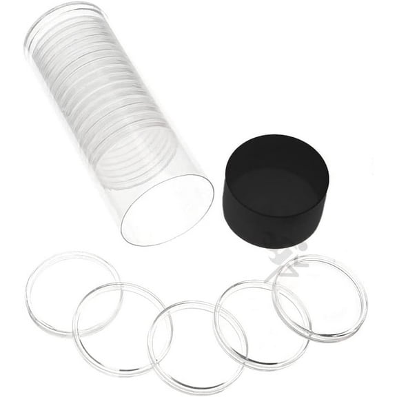 OnFireGuy Capsule Tube & 20 H39 Direct Fit Coin Holders for Standard Sized Casino Chips (Black Lid)
