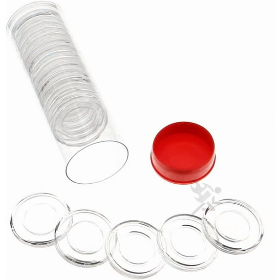 OnFireGuy Coin Capsule Storage Tube & 20 A16 Direct Fit Coin Holders for 1/10oz Gold Eagles (Red Plug Lid)