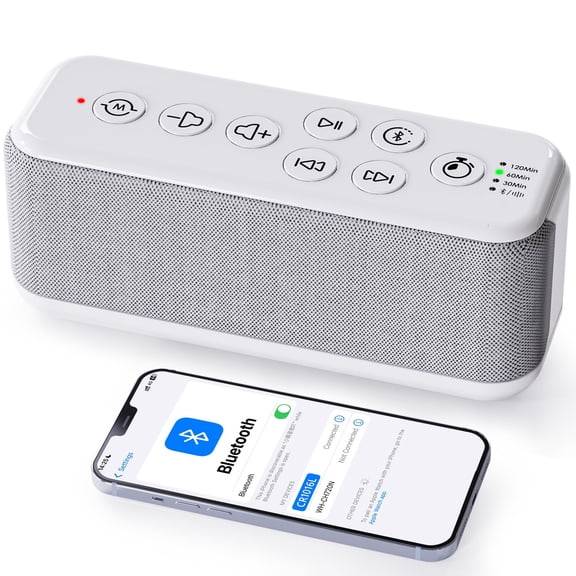 OnLyee White Noise Sound Machine with Bluetooth Speaker, 15 Soothing Sounds for Sleep, Baby & Office Privacy, 3000mAh Rechargeable, Auto-Off Timer, 8-Level Volume (White)
