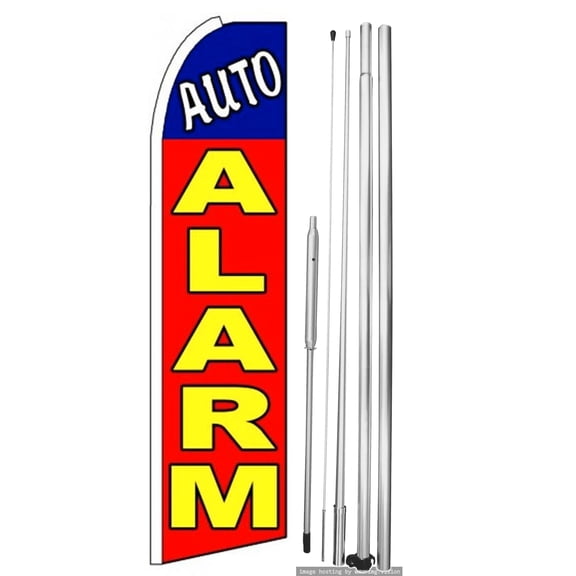 OnPoint Wares | AUTO ALARM Swooper Flag |Advertisement /Business Flags | Feather Flag | With Complete 15ft Hybrid Pole Set