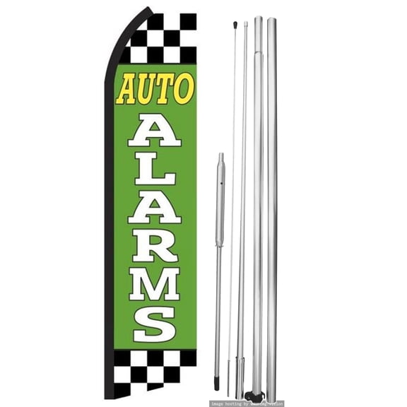 OnPoint Wares | AUTO ALARMS Swooper Flag |Advertisement /Business Flags | Feather Flag | With Complete 15ft Hybrid Pole Set