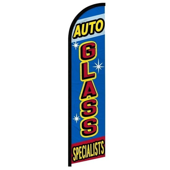 OnPoint Wares| Auto Glass Specialists Windless Banner Flag | Advertising Flag/Business Flags | 11.5ft x 2.5ft