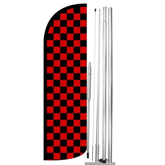 OnPoint Wares | BLACK & RED CHECKERED Windless Flag (Hardware Not Included) |Advertisement /Business Flags | Feather Flag || With Complete 15ft Hybrid Pole Set