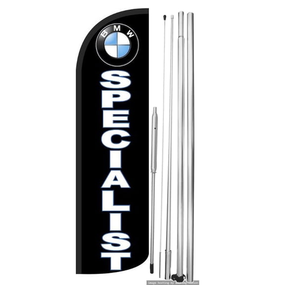 OnPoint Wares | BMW SPECIALIST Windless Flag (Hardware Not Included) |Advertisement /Business Flags | Feather Flag || With Complete 15ft Hybrid Pole Set