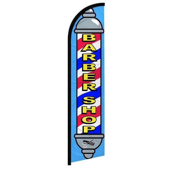 OnPoint Wares| Barber Shop (Blue) Windless Banner Flag | Advertising Flag/Business Flags | 11.5ft x 2.5ft