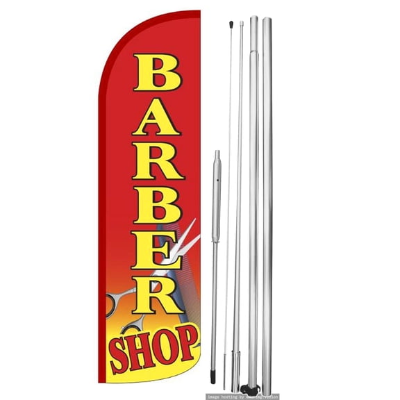 OnPoint Wares | Barber Shop Windless Flag Without Pole |Advertisement /Business Flags | Feather Flag | With Complete 15ft Hybrid Pole Set