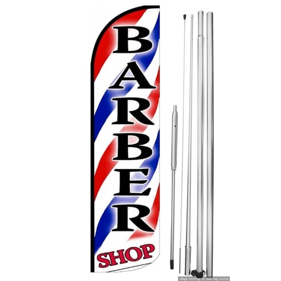 OnPoint Wares | Barber Shop Windless Flag Without Pole | Advertisement /Business Flags | Feather Flag | With Complete 15ft Hybrid Pole Set