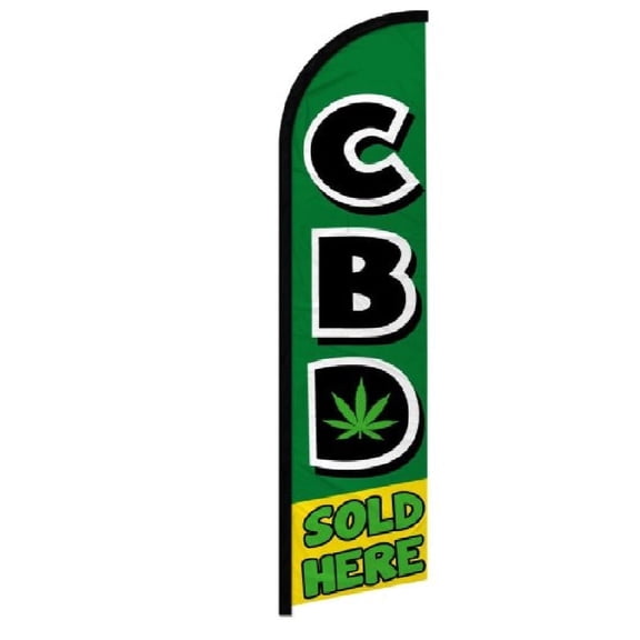 OnPoint Wares| C.B.D. Sold Here Windless Banner Flag | Advertising Flag/Business Flags | 11.5ft x 2.5ft