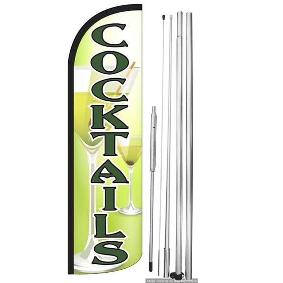 OnPoint Wares | COCKTAILS Windless Flag (Hardware Not Included) |Advertisement /Business Flags | Feather Flag || With Complete 15ft Hybrid Pole Set