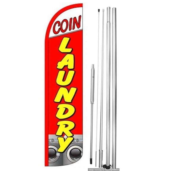 OnPoint Wares | COIN LAUNDRY Windless Flag (Hardware Not Included) |Advertisement /Business Flags | Feather Flag || With Complete 15ft Hybrid Pole Set