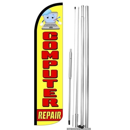 OnPoint Wares | COMPUTER REPAIR Windless Flag (Hardware Not Included) |Advertisement /Business Flags | Feather Flag || With Complete 15ft Hybrid Pole Set