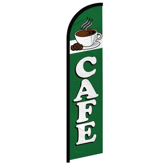 OnPoint Wares| Cafe (Green) Windless Banner Flag | Advertising Flag/Business Flags | 11.5ft x 2.5ft